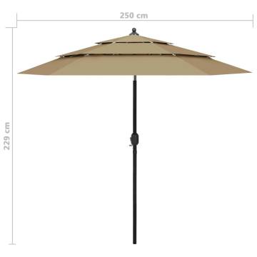 3-Tier Parasol with Aluminium Pole Taupe 2.5m - Hipomarket