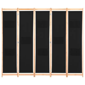 5-Panel Black Room Divider | Stylish Fabric Partition 200x170cm