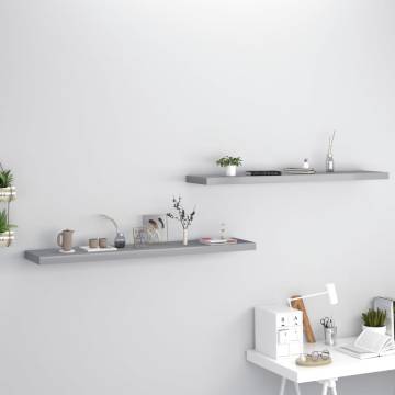 Floating Wall Shelves 2pcs Grey - Stylish MDF Display Shelves