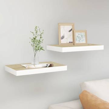 Floating Wall Shelves (2 pcs) in Oak & White | Hipomarket