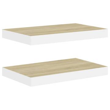 Floating Wall Shelves (2 pcs) in Oak & White | Hipomarket