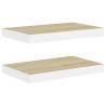 Floating Wall Shelves (2 pcs) in Oak & White | Hipomarket