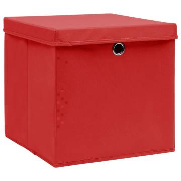 Stylish Red Storage Boxes with Covers - 4 pcs | HipoMarket