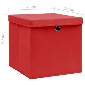 Stylish Red Storage Boxes with Covers - 4 pcs | HipoMarket