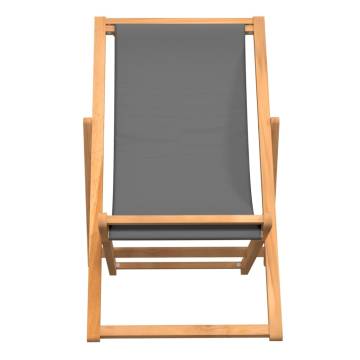 Folding Beach Chair - Solid Teak Wood Grey | HipoMarket