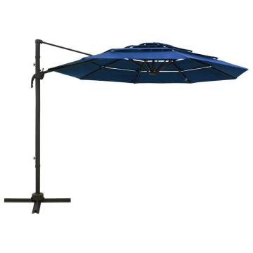 4-Tier Parasol with Aluminium Pole - Azure Blue 3x3m