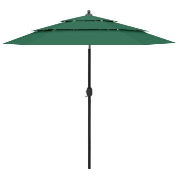 3-Tier Green Parasol with Aluminium Pole - 2.5m | HipoMarket