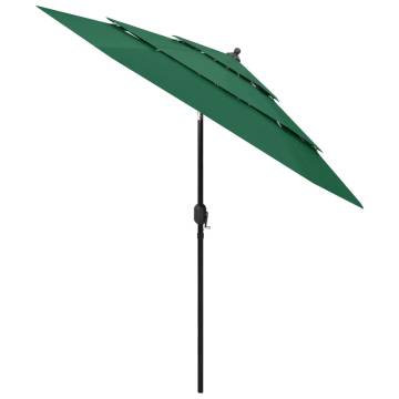 3-Tier Green Parasol with Aluminium Pole - 2.5m | HipoMarket