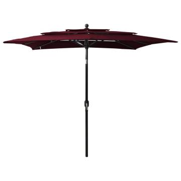 3-Tier Bordeaux Red Parasol with Aluminium Pole - Hipomarket