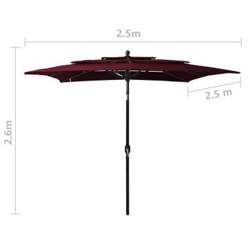 3-Tier Bordeaux Red Parasol with Aluminium Pole - Hipomarket