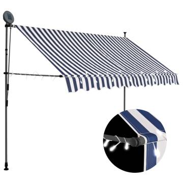 Manual Retractable Awning with LED - 300 cm Blue & White