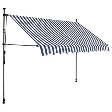 Manual Retractable Awning with LED - 300 cm Blue & White