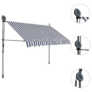 Manual Retractable Awning with LED - 300 cm Blue & White