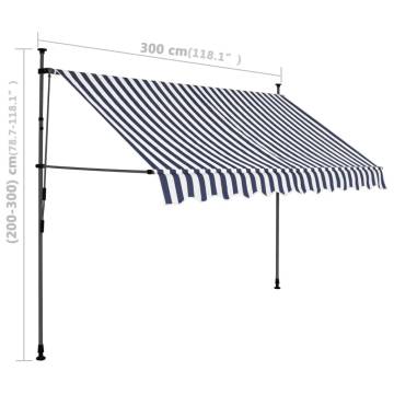 Manual Retractable Awning with LED - 300 cm Blue & White