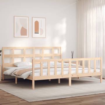 Bed Frame with Headboard 200x200 cm - Solid Wood Elegance