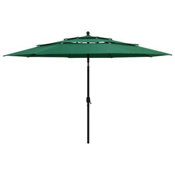 3-Tier Green Parasol - Aluminium Pole 3.5m | HipoMarket