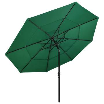 3-Tier Green Parasol - Aluminium Pole 3.5m | HipoMarket