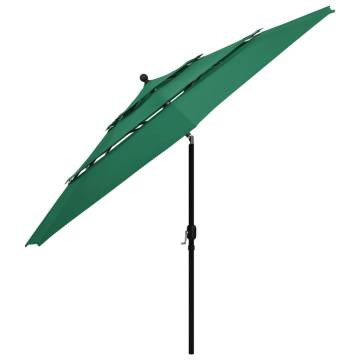 3-Tier Green Parasol - Aluminium Pole 3.5m | HipoMarket