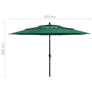 3-Tier Green Parasol - Aluminium Pole 3.5m | HipoMarket