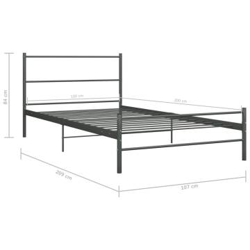 Grey Metal Bed Frame 100x200 cm - Durable & Stylish | HipoMarket