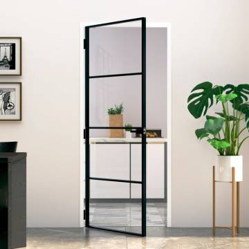 Interior Door Black 83x201.5 cm with Tempered Glass & Aluminium