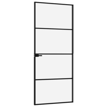 Interior Door Black 83x201.5 cm with Tempered Glass & Aluminium