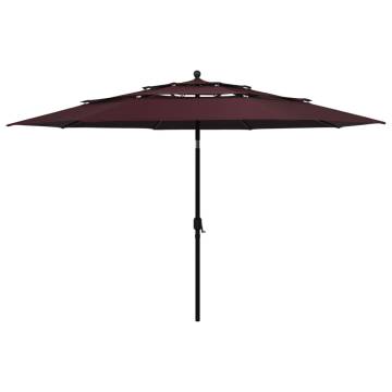 3-Tier Bordeaux Red Parasol with Aluminium Pole - 3.5m