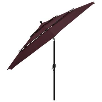 3-Tier Bordeaux Red Parasol with Aluminium Pole - 3.5m