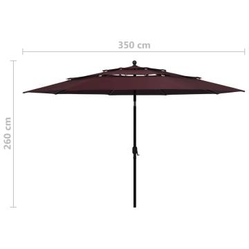 3-Tier Bordeaux Red Parasol with Aluminium Pole - 3.5m