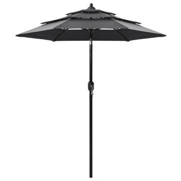 3-Tier Aluminium Garden Parasol - Anthracite 2m