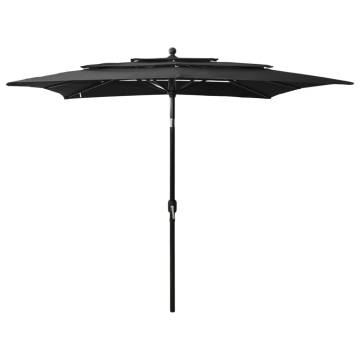 3-Tier Black Parasol with Aluminium Pole - Garden Umbrella 2.5x2.5m