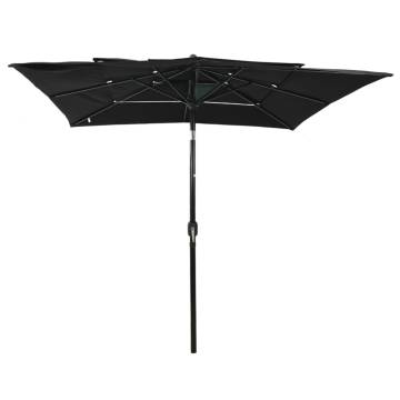 3-Tier Black Parasol with Aluminium Pole - Garden Umbrella 2.5x2.5m