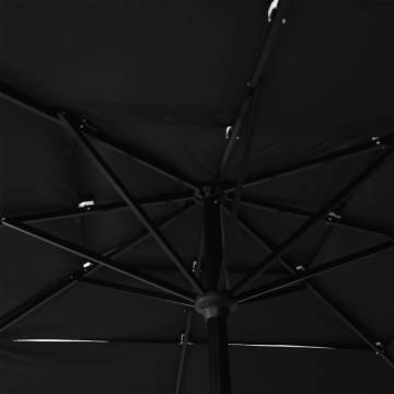 3-Tier Black Parasol with Aluminium Pole - Garden Umbrella 2.5x2.5m