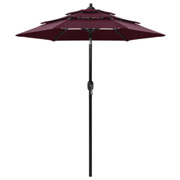 3-Tier Bordeaux Red Parasol with Aluminium Pole - 2 m | HipoMarket