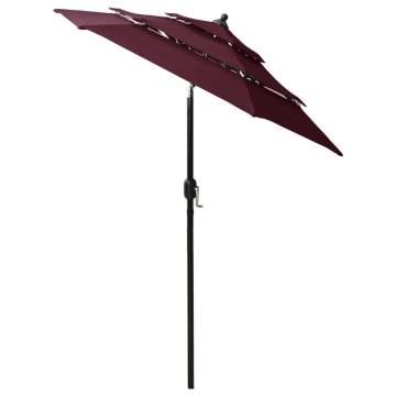 3-Tier Bordeaux Red Parasol with Aluminium Pole - 2 m | HipoMarket