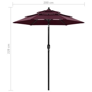 3-Tier Bordeaux Red Parasol with Aluminium Pole - 2 m | HipoMarket