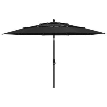 3-Tier Black Parasol with Aluminium Pole - 3.5 m | Hipomarket