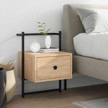 Sonoma Oak Wall-Mounted Bedside Cabinet - Space Saving Design