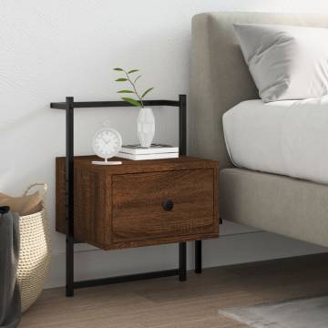 Wall-Mounted Brown Oak Bedside Cabinet - 35x30x51 cm