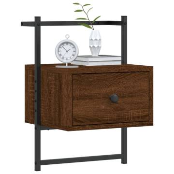 Wall-Mounted Brown Oak Bedside Cabinet - 35x30x51 cm