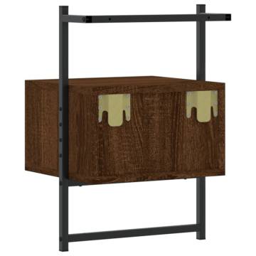 Wall-Mounted Brown Oak Bedside Cabinet - 35x30x51 cm