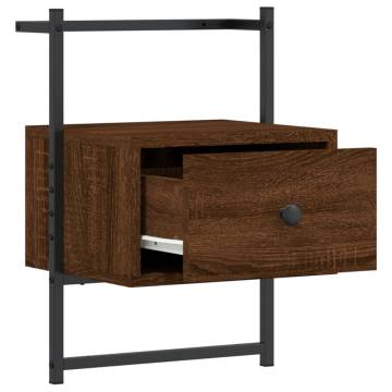 Wall-Mounted Brown Oak Bedside Cabinet - 35x30x51 cm