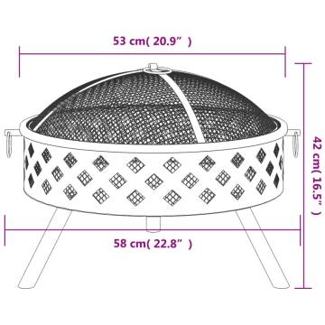 58 cm XXL Steel Fire Pit with Poker - Cozy Garden Heating