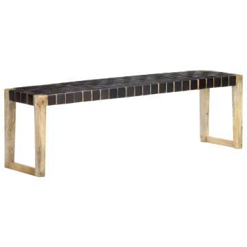 150 cm Black Leather Bench - Solid Mango Wood | HipoMarket