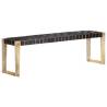 150 cm Black Leather Bench - Solid Mango Wood | HipoMarket