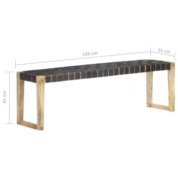 150 cm Black Leather Bench - Solid Mango Wood | HipoMarket