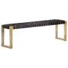 150 cm Black Leather Bench - Solid Mango Wood | HipoMarket