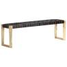 150 cm Black Leather Bench - Solid Mango Wood | HipoMarket