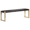 150 cm Black Leather Bench - Solid Mango Wood | HipoMarket