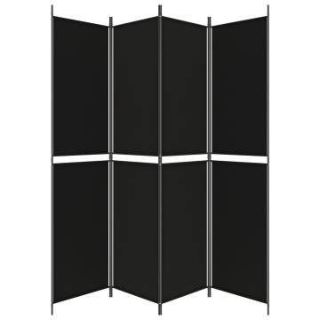 4-Panel Black Room Divider - 200x220 cm Fabric | HipoMarket